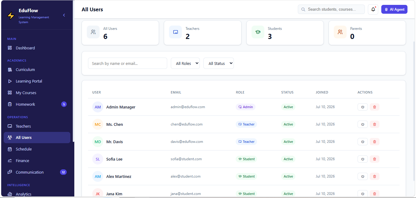 EduFlow Student Affairs — user roles, status and record management